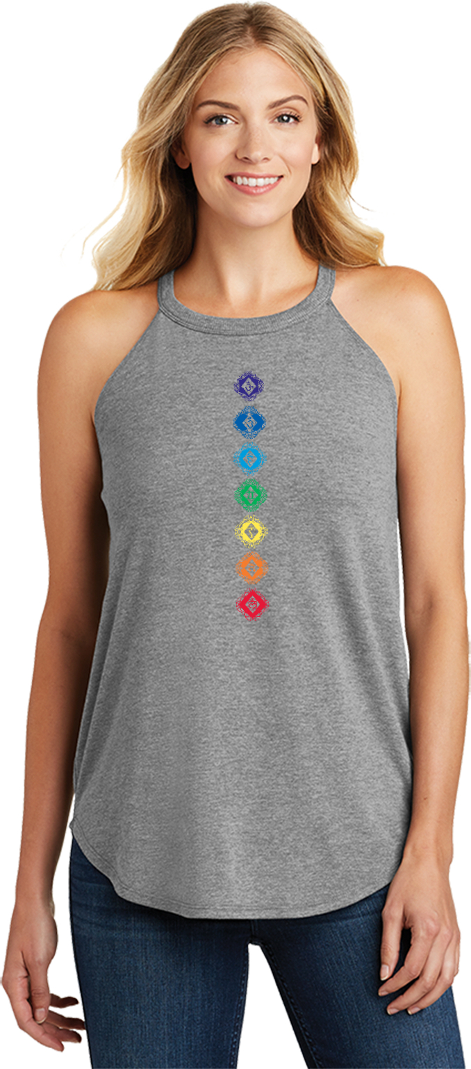 Womens Yoga Tank Top Diamond Chakras Triblend Rocker Tanktop - Picture 7 of 10