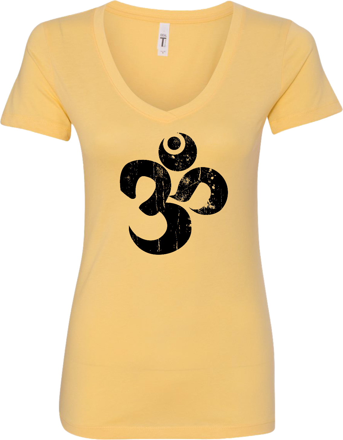 Womens Yoga T-shirt Black Distressed Om Blended V-neck