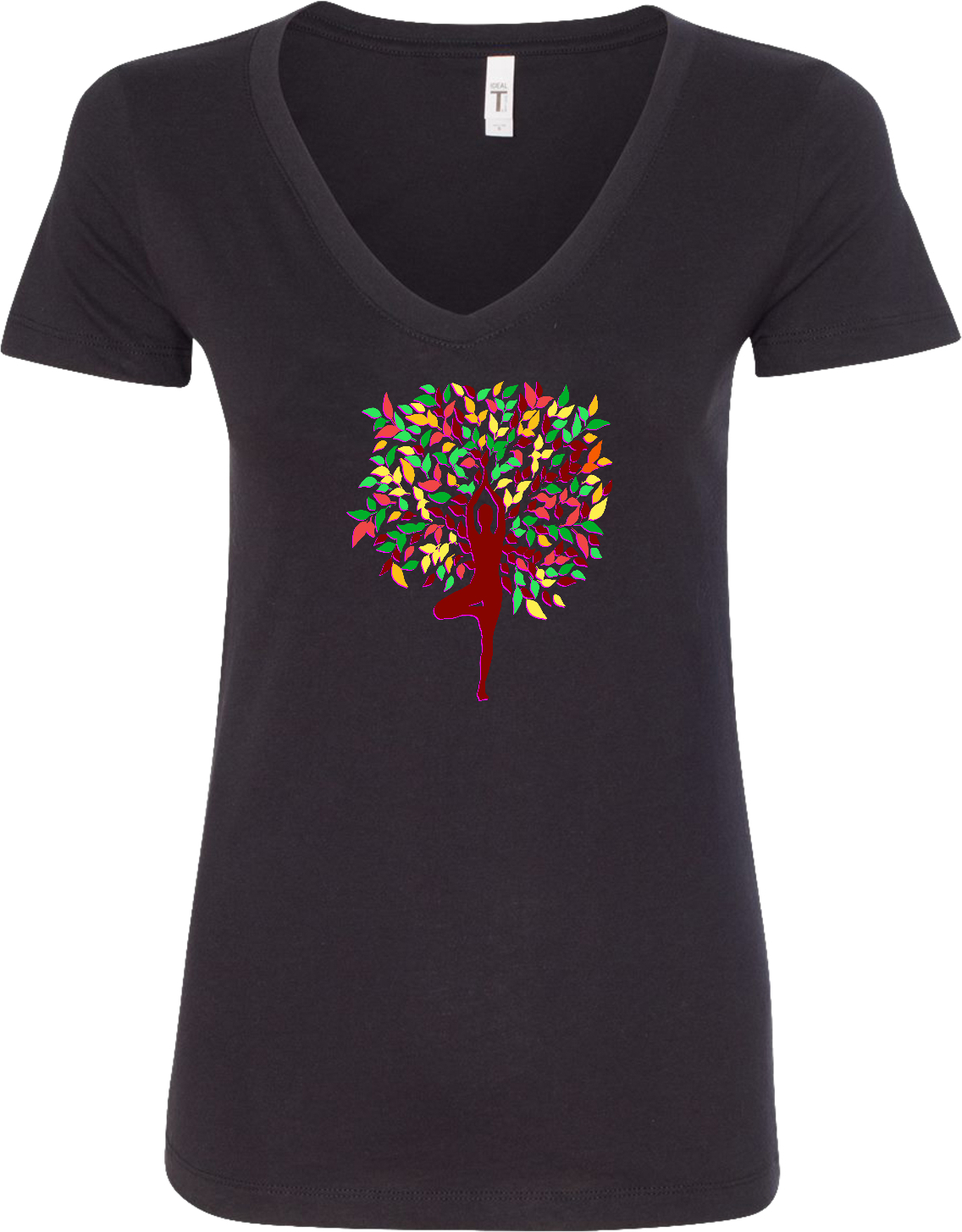 Womens Yoga T-shirt Fall Foliage Tree Pose Blended V-neck