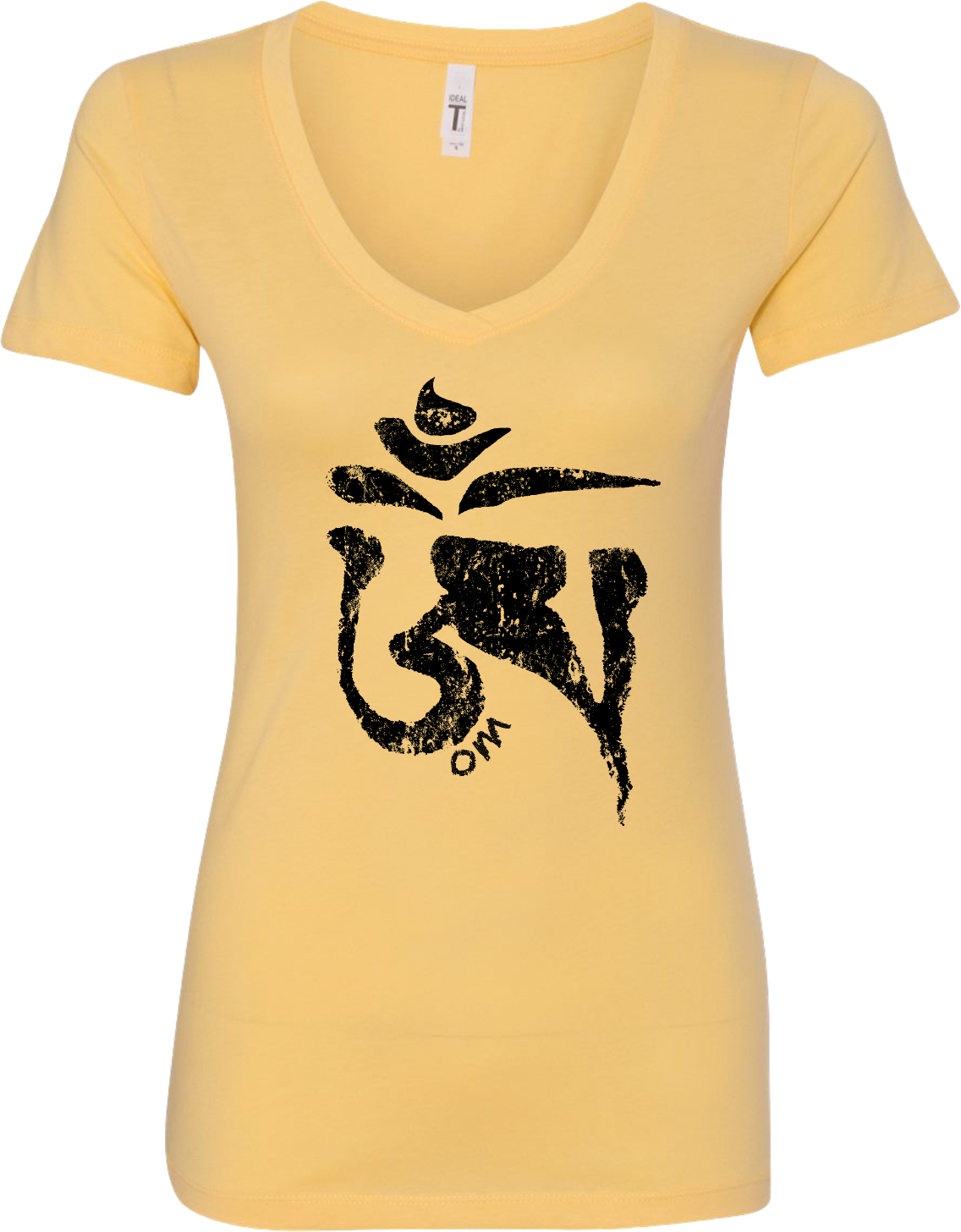 Womens Yoga T-shirt Black Tibetan Om Blended V-neck